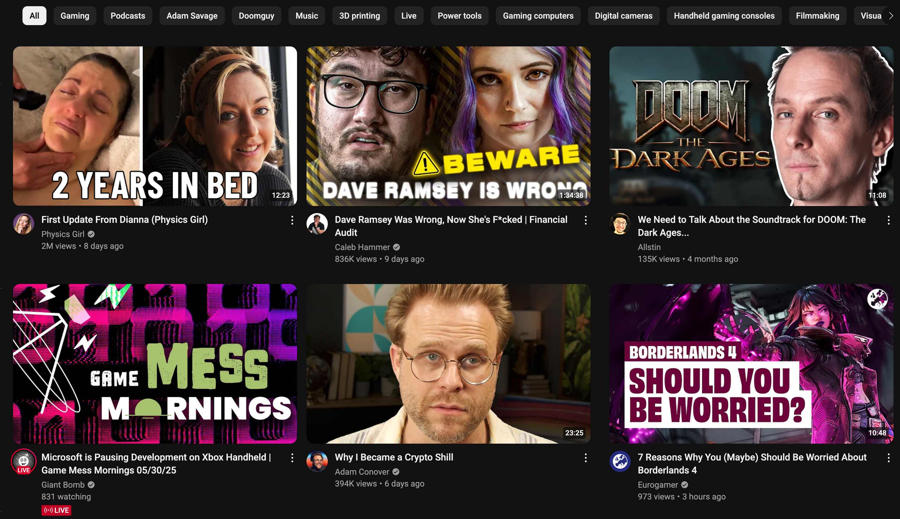 My main channel's YouTube homepage on any given day.